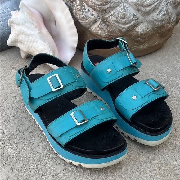HUNTER Original Leather Platform Sandals Women’s Size 9 10 Turquoise - Picture 1 of 9